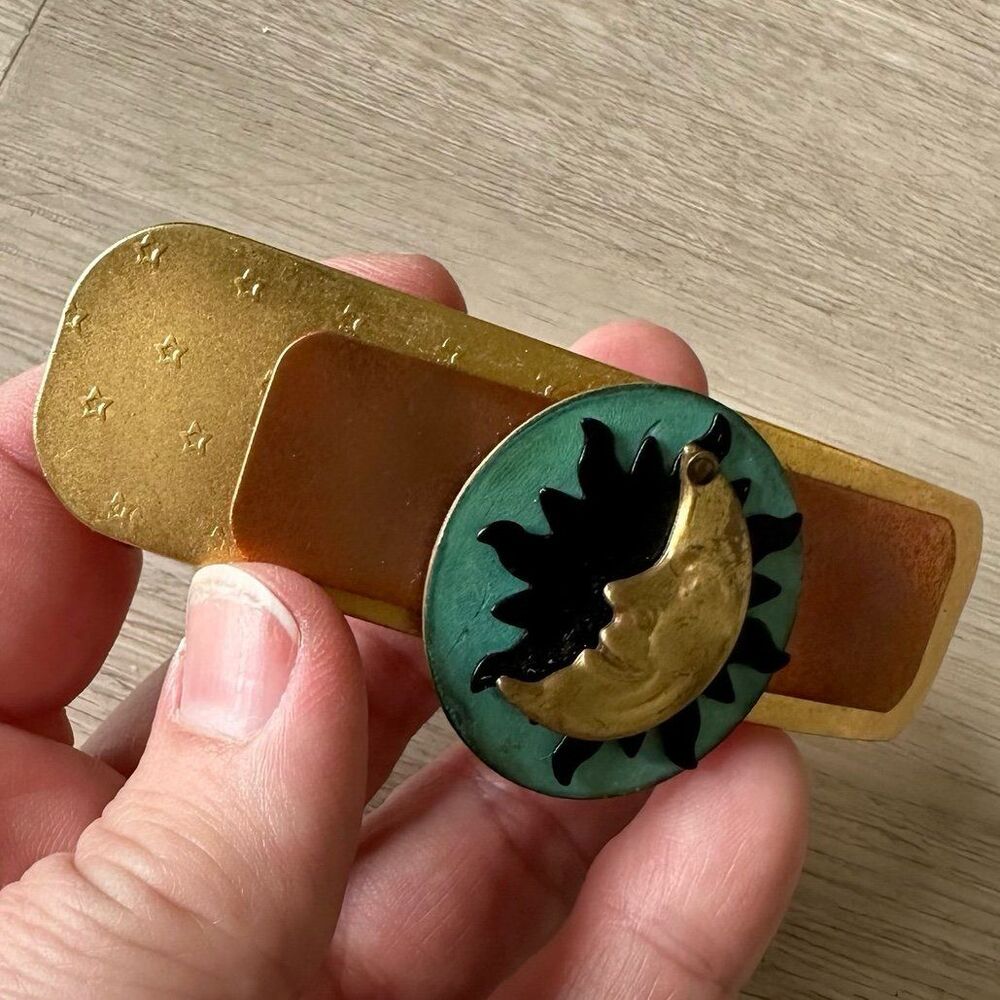 Celestial Moon Sun Boho Gold French Hair Clip - Picture 7 of 9